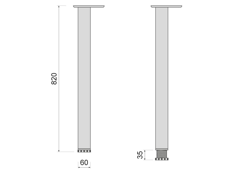 Noga 60×60 H-820 kwadrat czarna rys.tech